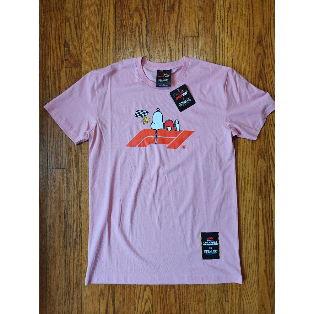 Snoopy PEANUTS F1 Formula 2 Las Vegas Grand Prix T Shirt Pink Adult Medium NWT
